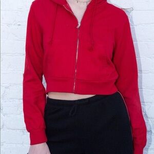 Brandy Melville Cropped Red Zip Up Hoodie